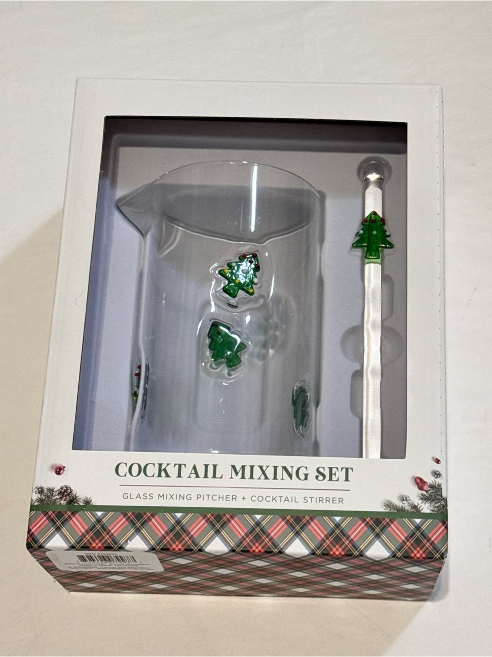 Holiday Glass Cocktail Mixing Set with Christmas Tree Accents